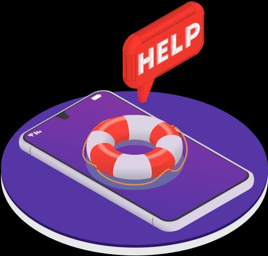 Isometric illustration of a smartphone with help elements